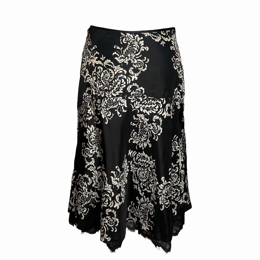 White House Black Market Silk Skirt 2 Black Ivory Baroque Floral WHBM Gothic - Picture 3 of 14